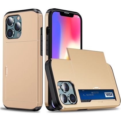 Mobigear Card iPhone 13 Hard Case Back cover Shockproof with Card Holder - Gold