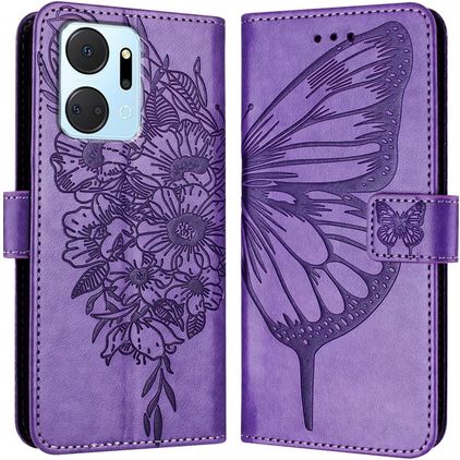 Mobigear Butterfly HONOR X7A Lompakkokotelo + Setelitasku - Violetti