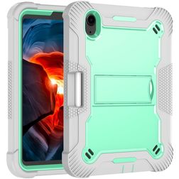 Mobigear ShieldStand iPad Mini 6 (2021) Case Plastic / Silicone Back cover + Stylus Holder + Stand - Grey / Turquoise