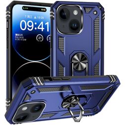 Mobigear Armor Ring iPhone 15 Plus Funda Plástico rígido Carcasa Antigolpes con anillo - Azul