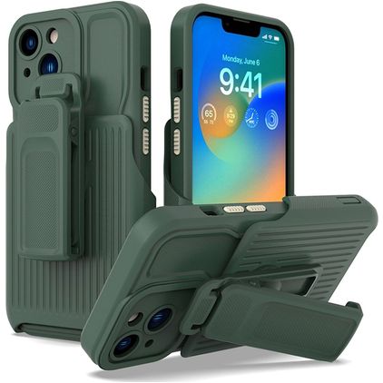 Mobigear Explorer iPhone 14 Plus Funda Plástico rígido Carcasa Antigolpes con soporte - Verde