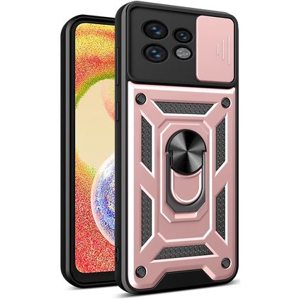 Mobigear Armor Ring Cam Slide Motorola Edge 40 Pro Hardcase Back cover Antiurto con anello e copriobiettivo scorrevole - Oro rosa