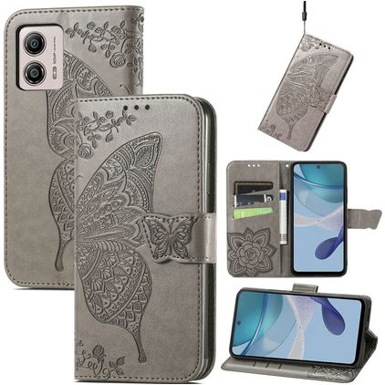 Mobigear Butterfly Motorola Moto E13 Pungetui med Seddelrum - Grå