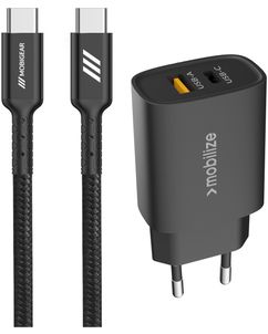 Mobigear Essentials Dual USB / USB-C Laddare USB-C 1 m Power Delivery 25W - Svart