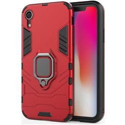 Mobigear Armor Ring iPhone XR Hardcase Etui plecki Wstrząsoodporne z pierścieniem - Czerwony
