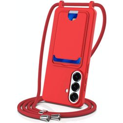 Mobigear Lanyard Card Samsung Galaxy S26 Plus Silicone Case with lanyard and Card Holder - Red