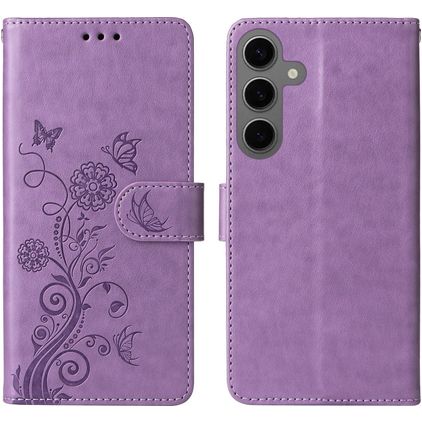 Mobigear Flowers Samsung Galaxy S24 FE Pungetui med Seddelrum - Lilla
