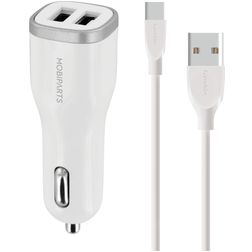 Mobiparts Dual USB Carregador de isqueiro USB-C 1 m 12W 2,4A - Branco