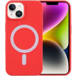 Mobigear Rubber Touch iPhone 15 Plus Silikone MagSafe Bagsidecover - Rød