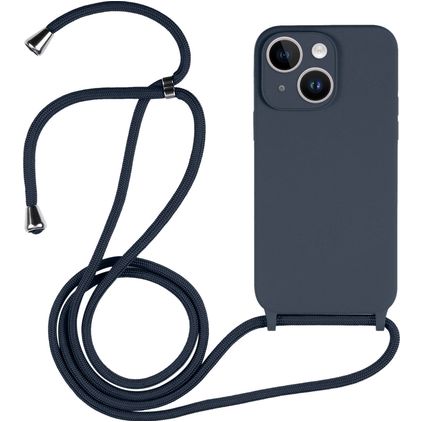 Mobigear Lanyard iPhone 15 Plus Silicone Capa com cordão - Azul escuro