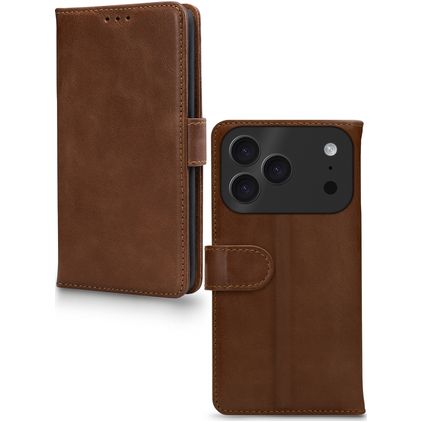 Mobilize Wallet iPhone 17 Pro Max Äkta läder Plånboksfodral med sedelfack - Brun