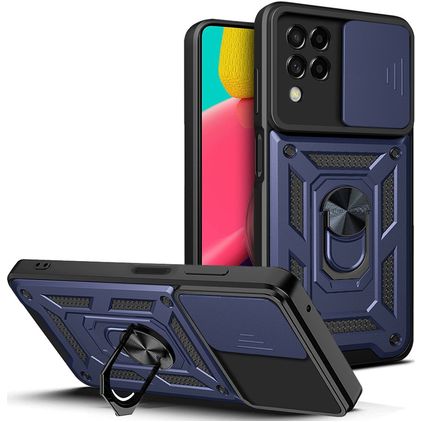 Mobigear Armor Ring Cam Slide Samsung Galaxy M53 Funda Plástico rígido Carcasa Antigolpes con anillo - Azul