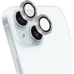 Mobiparts iPhone 15 Plus Härdat glas Kameralinsskydd - Skalvänligt - Silver