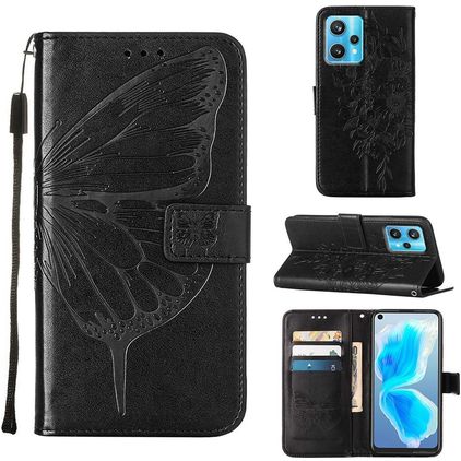 Mobigear Butterfly Realme 9 Pro Plus Knížkové pouzdro Peněženka - Černá