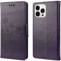 Mobigear Flowers iPhone 14 Pro Etui z klapką typu portfel - Fioletowy