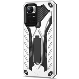 Mobigear Armor Stand POCO M4 Pro 5G Fodral Hårdplast Skal Stötsäkert med ställ - Silver