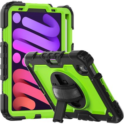 Mobigear SureGrip Xtreme iPad Mini 6 (2021) Capa Plástico rígido / Silicone Capa traseira + Suporte para caneta stylus + Alça de ombro + Suporte - Preto / Verde