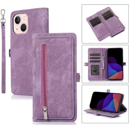 Mobigear Zipper iPhone 14 Plus Funda tipo libro Cartera - Morado