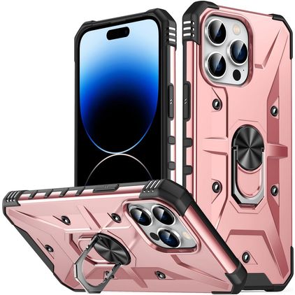 Mobigear Armor Ring iPhone 14 Pro Hard Case Back cover Shockproof with Ring Holder - Rose Gold