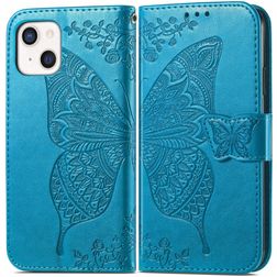 Mobigear Butterfly iPhone 13 Mini Lompakkokotelo + Setelitasku - Sininen