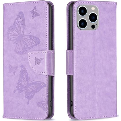 Mobigear Butterfly iPhone 15 Pro Max Plånboksfodral med sedelfack - Lila