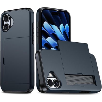 Mobigear Card iPhone 18 Kova Suojakuori Iskunkestävä + Korttitasku - Sininen