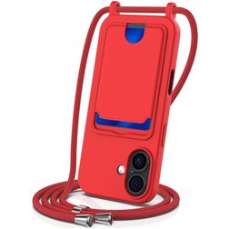 Mobigear Lanyard Card iPhone 17 Silikoni Suojakuori kaulanauhalla + Korttitasku - Punainen +