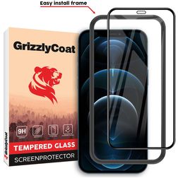 GrizzlyCoat Easy Fit iPhone 12 Pro Max Härdat glas Skärmskydd - Skalvänligt + Monteringsram - Svart