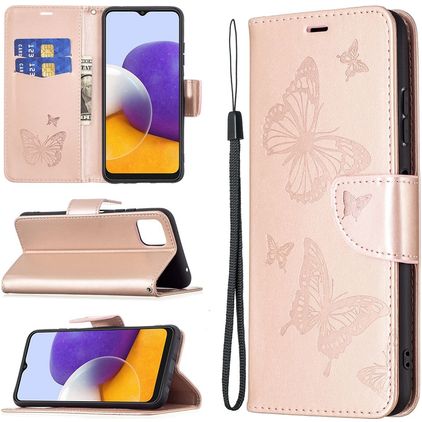 Mobigear Butterfly Samsung Galaxy A22 5G Capa livro Carteira - Rosa dourado