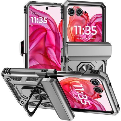 Mobigear Armor Ring Motorola Razr 50 Hardcase Back cover Antiurto con anello - Argento