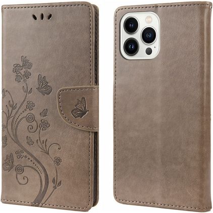 Mobigear Flowers iPhone 14 Pro Max Wallet case - Grey