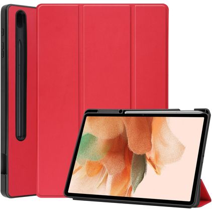 Mobigear Tri-Fold Gel Samsung Galaxy Tab S7 FE TPU / Konstläder Plånboksfodral + Pennhållare - Röd