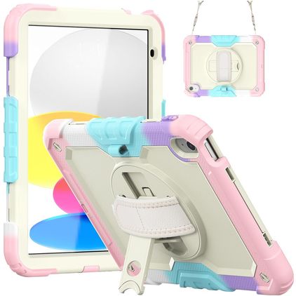 Mobigear SureGrip Xtreme iPad 11 (2025) Plastica rigida / Silicone Back cover + Tracolla + Supporto - Rainbow