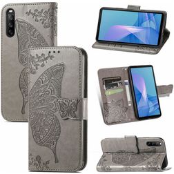 Mobigear Butterfly Sony Xperia 10 III Plånboksfodral med sedelfack - Grå