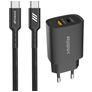 Mobigear Essentials Dual USB / USB-C Nabíječka USB-C 1 m Power Delivery 25W - Černá