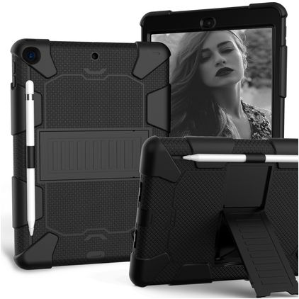 Mobigear ShieldStand iPad 7 (2019) Kova muovi / Silikoni Suojakuori + Kynänpidike + Teline - Musta