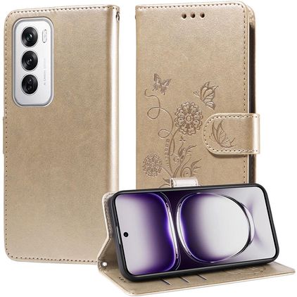 Mobigear Flowers OPPO Reno 12 Pro Plånboksfodral med sedelfack - Guld