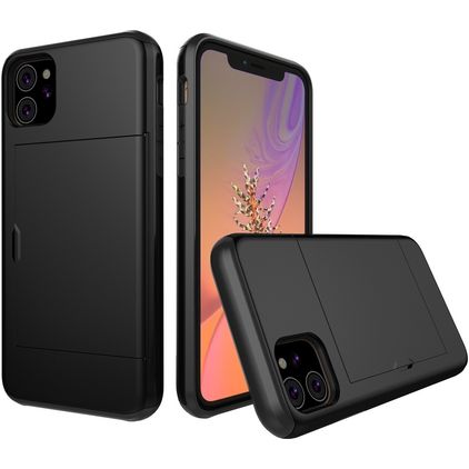 Mobigear Card iPhone 11 Hårdt Bagsidecover Stødsikkert med kortholder - Sort
