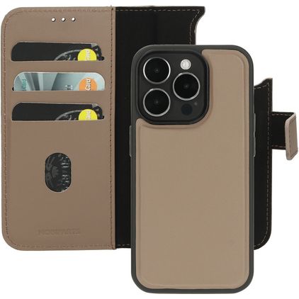 Mobiparts iPhone 15 Pro MagSafe Case Genuine Leather Detachable 2-in-1 Wallet Case Wallet - Taupe