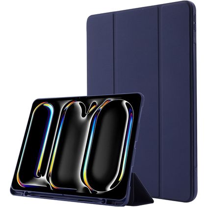 Mobigear Tri-Fold Gel iPad Pro 11 pulgadas (2024) TPU / Cuero sintético Funda tipo libro + Portalápices - Azul oscuro