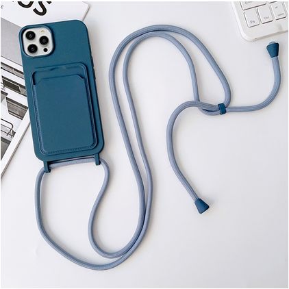 Mobigear Lanyard Card iPhone 15 Pro Max Silikone Cover med snor og kortholder - Mørkeblå