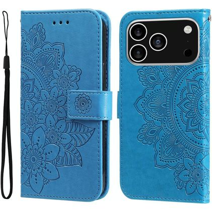 Mobigear Flowers iPhone 17 Pro Cover a libro portafoglio - Blu