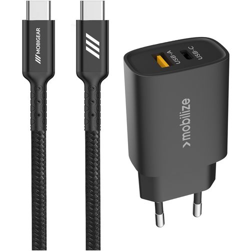 Mobigear Essentials Dual USB / USB-C Caricabatterie USB-C 1 m Power Delivery 25W - Nero