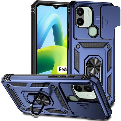 Mobigear Armor Ring Cam Slide Xiaomi Redmi A1 4G Fodral Hårdplast Skal Stötsäkert med ringhållare och skjutbart kameraskydd - Blå