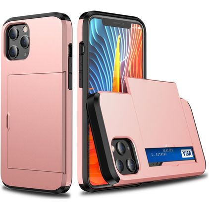 Mobigear Card iPhone 12 Fodral Hårdplast Skal Stötsäkert med korthållare - Roséguld