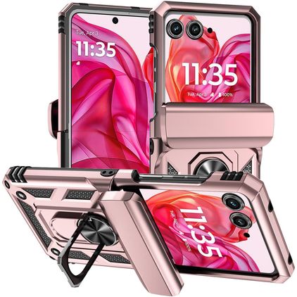 Mobigear Armor Ring Motorola Razr 50 Plástico rígido Capa traseira Antichoque com anel - Rosa dourado