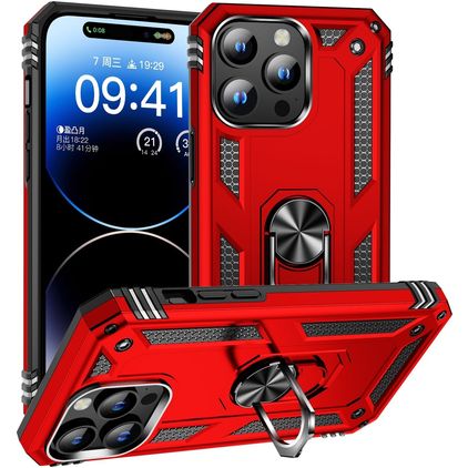 Mobigear Armor Ring iPhone 16 Pro Hard Case Back cover Shockproof with Ring Holder - Red