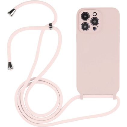 Mobigear Lanyard iPhone 14 Pro Max Silicone Case with lanyard - Sand Pink