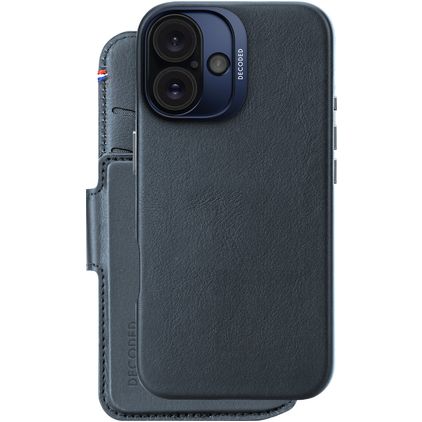 Decoded Detachable Wallet iPhone 16 MagSafe Case Genuine Leather Detachable 2-in-1 Wallet Case Wallet - Navy Blue