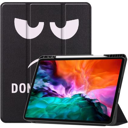 Mobigear Tri-Fold Gel iPad Pro 12.9 Inch (2022) TPU / Leatherette Wallet case + Stylus Holder - Do Not Touch